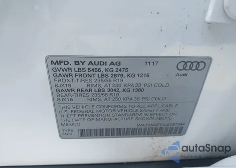 2018 Audi Q5 2.0T Premium/2.0T Tech Premium из США, поврежденный, VIN WA1BNAFY4J2097944
